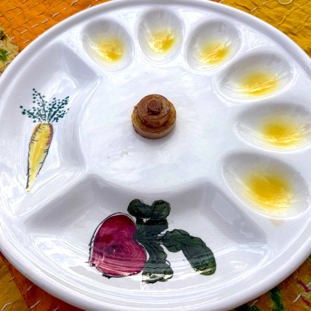 Vintage Ceramic Hand-painted Egg and Veggie Tray Japan